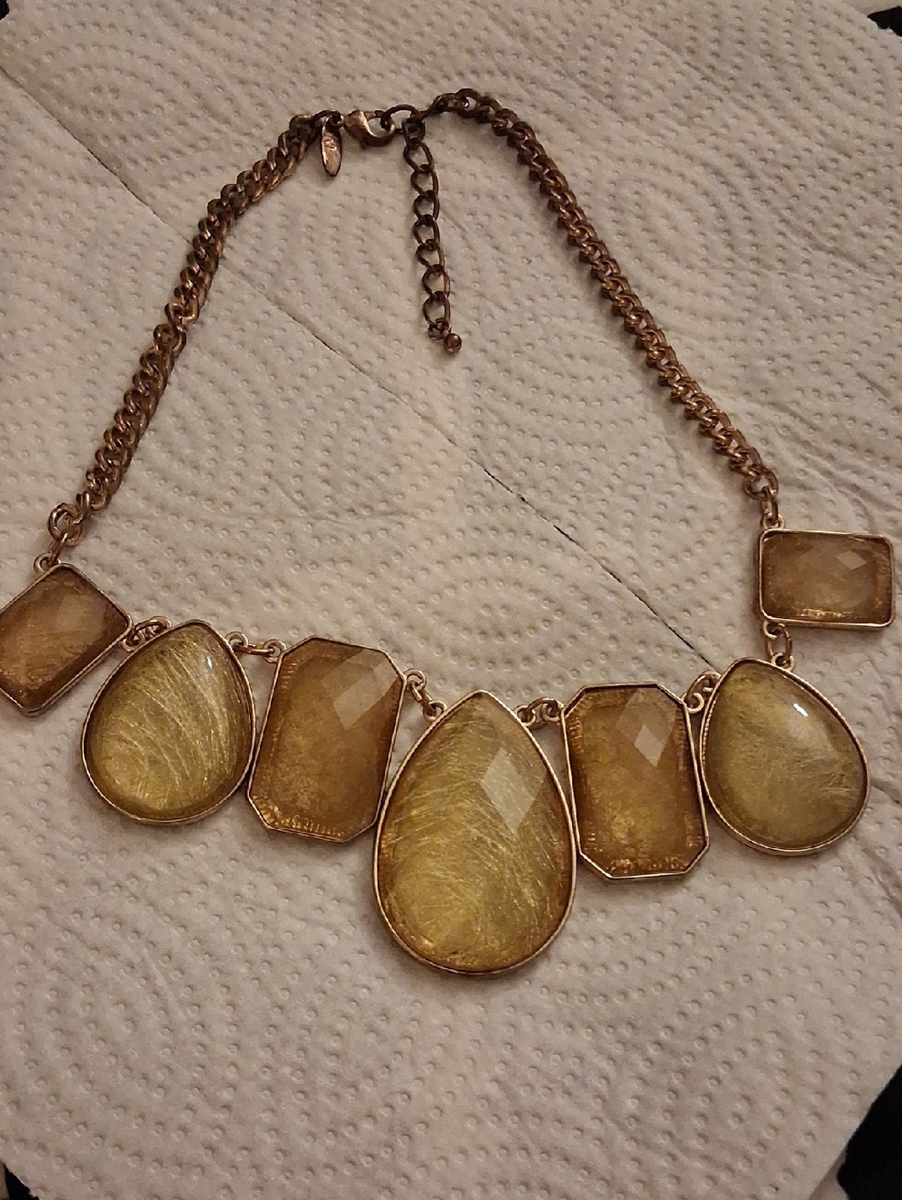 Gold-Tone Yellow Statement Necklace with Faceted Resin Stones